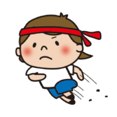 運動会で走る赤組の子供（女の子）