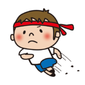 運動会で走る赤組の子供（男の子）