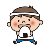 運動会でおにぎりを食べる白組の子供（男の子）
