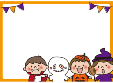 ハロウィンで仮装している子供たちの枠（横）