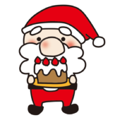 ケーキを出すお鼻の大きなサンタクロース