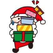 プレゼントを運んでいるお鼻の大きなサンタクロース
