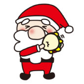 タンバリンを鳴らすお鼻の大きなサンタクロース