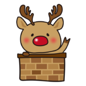 煙突から顔を出すお鼻の赤いトナカイ