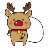 大きな袋を担ぐお鼻の赤いトナカイ