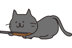 低い姿勢で銃を構えている黒い猫
