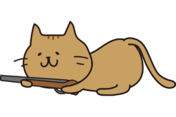 低い姿勢で銃を構えている茶色い猫