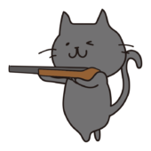 銃を構えている黒い猫