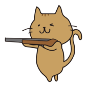 銃を構えている茶色い猫