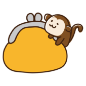 がま口の財布に乗るサル