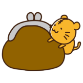 がま口の財布に乗るトラ