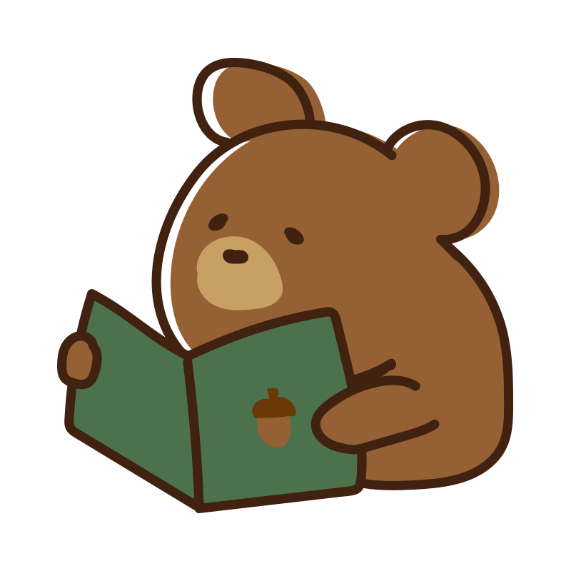 本を読むクマの無料(フリー)イラスト | かわいい手描きの無料素材「てがきっず」保育園・小学校・介護施設にぴったりのフリー素材イラスト