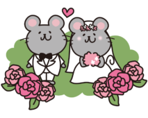 バラに囲まれたねずみの結婚式