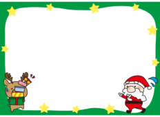 トナカイがたくさんのプレゼントを運んでいる枠（横）