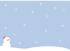 雪の降る背景と雪だるまの枠（横）