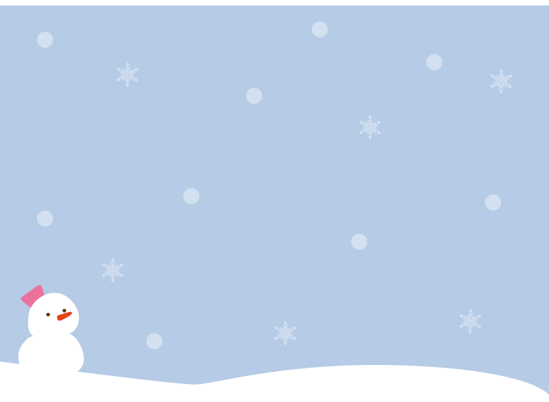 雪の降る背景と雪だるまの枠（横）