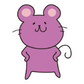 仁王立ちしている紫色のねずみ