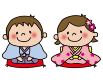 着物姿で新年の挨拶をする男の子と女の子1