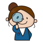 虫眼鏡でチェックするお局さん