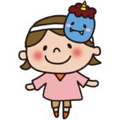 節分で青鬼のお面をかぶった子供（女の子1）