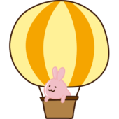 気球に乗るウサギ