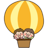 子供たちが乗った黄色い気球