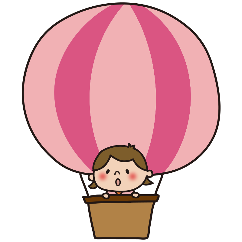子供が乗ったピンク色の気球