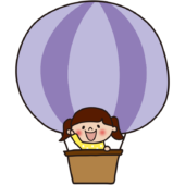 子供が乗った紫色の気球