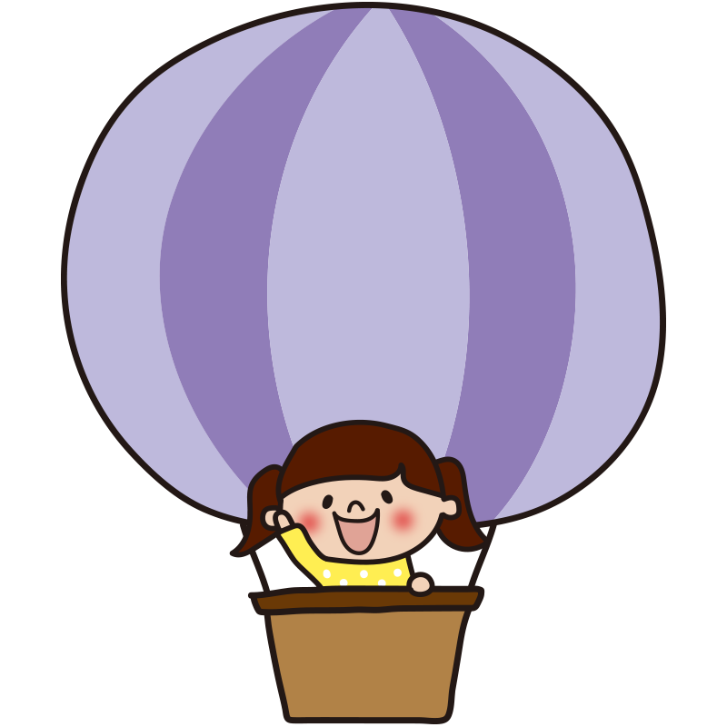 子供が乗った紫色の気球
