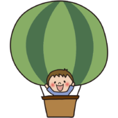 子供が乗った緑色の気球