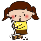 ほうきで掃除のお手伝いをする子供（女の子）