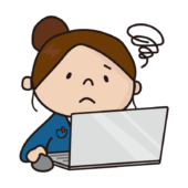 パソコン操作に困っているお局さん（女性）