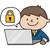 パソコンにロックをかける新入社員の男の子