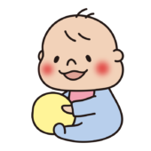 おもちゃのボールで遊ぶ赤ちゃん（青）