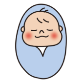 おくるみに包まれている赤ちゃん（青）