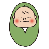 おくるみに包まれている赤ちゃん（緑）