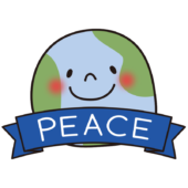 PEACE（平和）のリボンと地球
