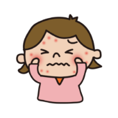 顔に湿疹ができて痒がる子供（女の子）