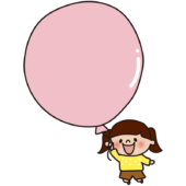 文字が書けるくらい大きなピンク色の風船を持つ子供（女の子）