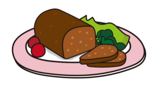 ピンクのお皿に乗ったミートローフ