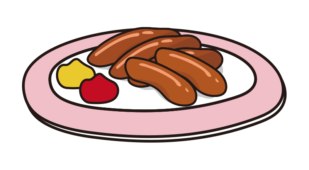 ピンクのお皿に乗ったウインナー