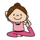 ヨガの鳩のポーズをする女性