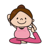 マタニティヨガで鳩のポーズをする女性