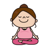 マタニティヨガで蓮華座のポーズをする女性