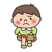 足を怪我してもぐっと我慢する子供（男の子）