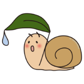 葉っぱの傘をさすほっぺの赤いかたつむり