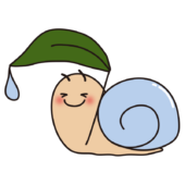 葉っぱの傘をさすほっぺの赤い青いかたつむり