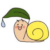 葉っぱの傘をさすほっぺの赤い黄色いかたつむり