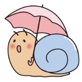 傘をさすほっぺの赤い青いかたつむり