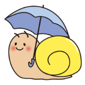 傘をさすほっぺの赤い黄色いかたつむり